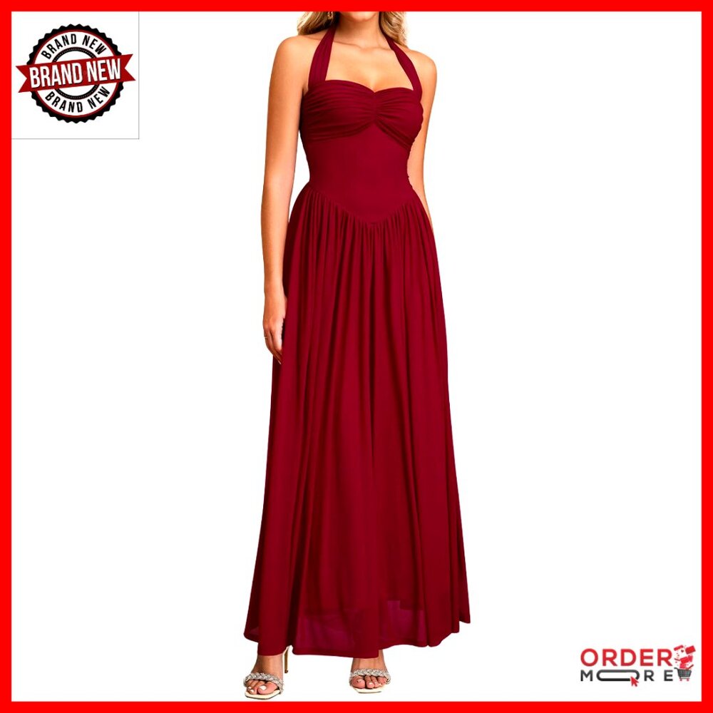 Halter Neck Corset Maxi Dress Elegant Backless Long Evening Gown Formal